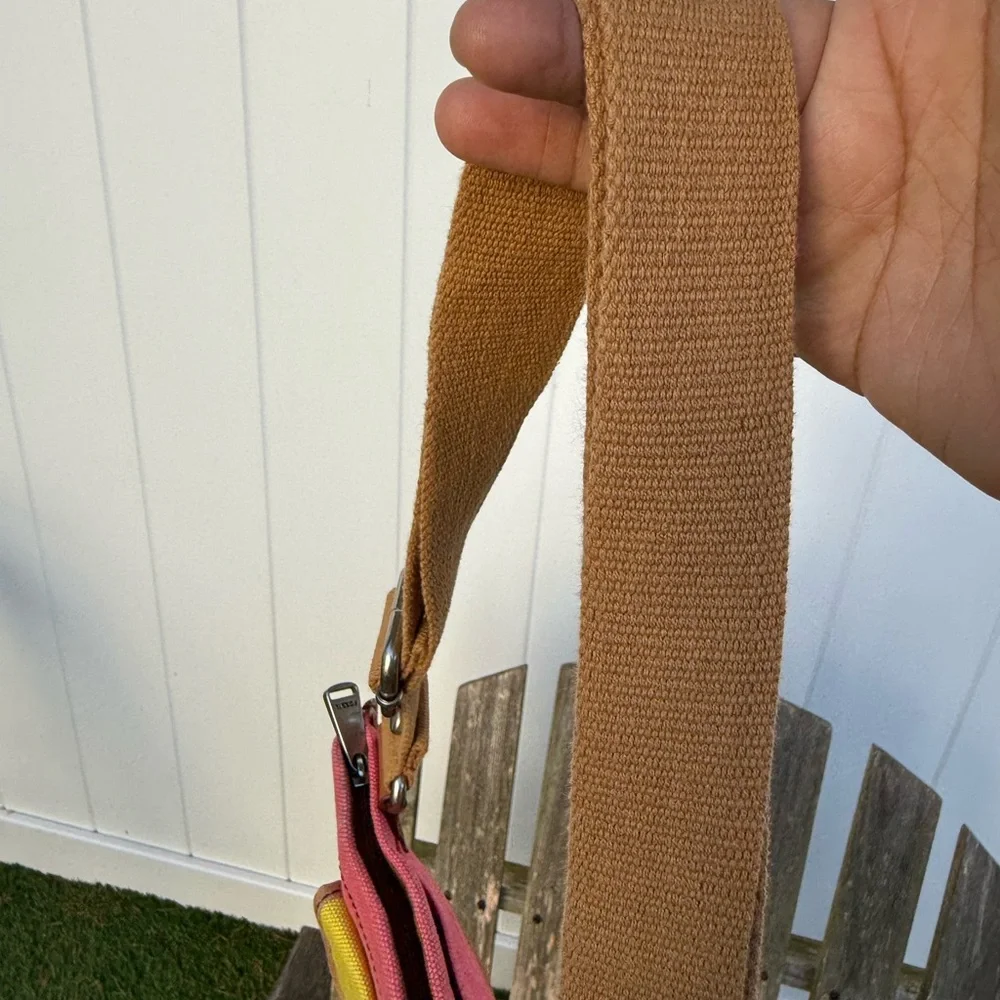 Fossil Shay Canvas Crossbody Pink Yellow Handbag Flap‎ Closure Pocket Bag NWOT W